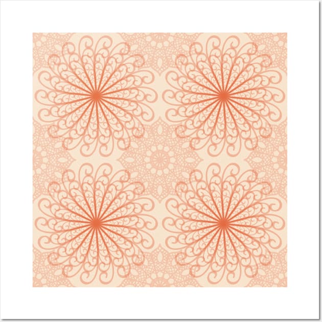 Bright Orange Abstract Mandala Pattern Wall Art by DeneboArt